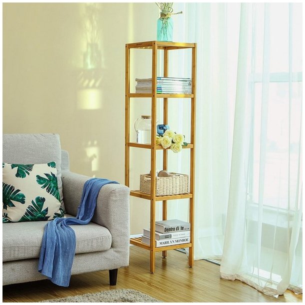 Badevrelsesreol med 5 hylder - bambus reol - 146 x 33 x 33