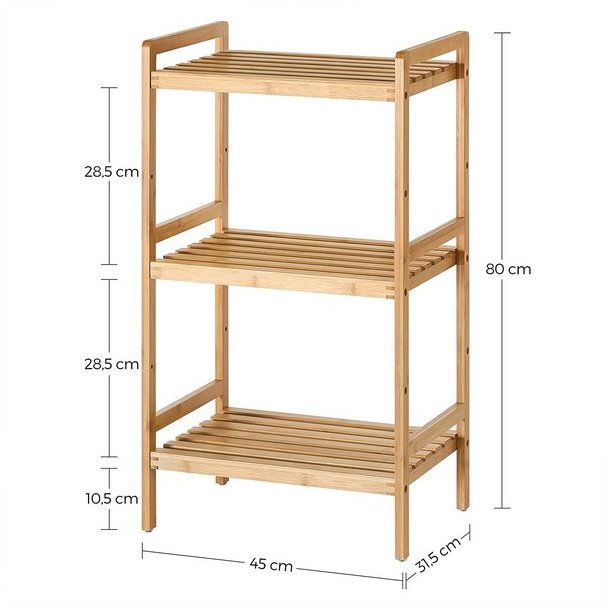 Badev�relsesreol med 3 hylder - bambus reol - 45 x 31,5 x 80