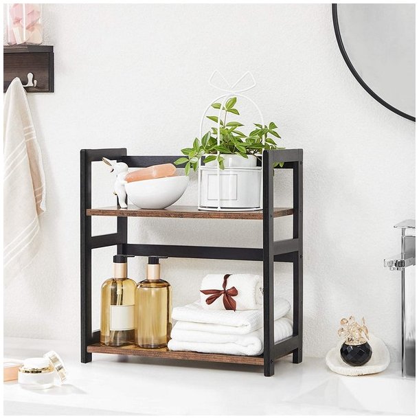 Krydderihylder - k�kkenhylder - sort med 2 rustik brune hylder