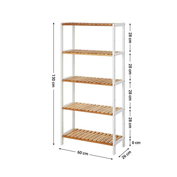 Bambus reol med 5 hylder - badev�relsesreol - 60 x 26 x 130