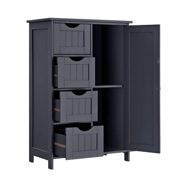 Kommode med skab og 4 skuffer - gr� 81 x 55 x 30 cm
