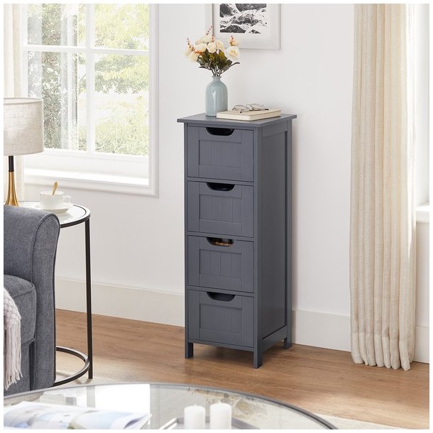 Kommode med 4 skuffer - gr� badev�relsesskab 82 x 30 x 30 cm