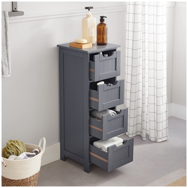 Kommode med 4 skuffer - gr� badev�relsesskab 82 x 30 x 30 cm