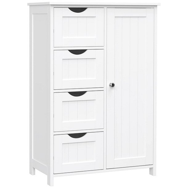 Kommode med skab og 4 skuffer - hvid 81 x 55 x 30 cm