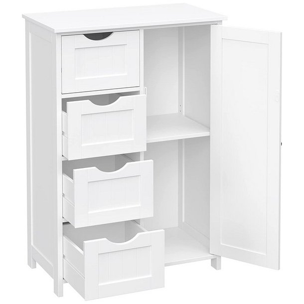 Kommode med skab og 4 skuffer - hvid 81 x 55 x 30 cm