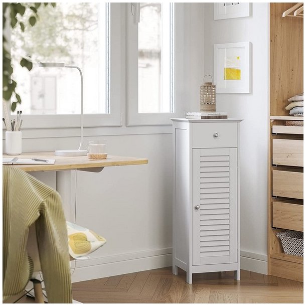 Kommode med skab og skuffe - hvid badev�relsesskab 87x32x30