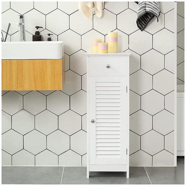 Kommode med skab og skuffe - hvid badev�relsesskab 87x32x30