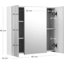 Spejlskab - v�gh�ngt skab med spejld�r - hvid 55 x 60 x 15 cm