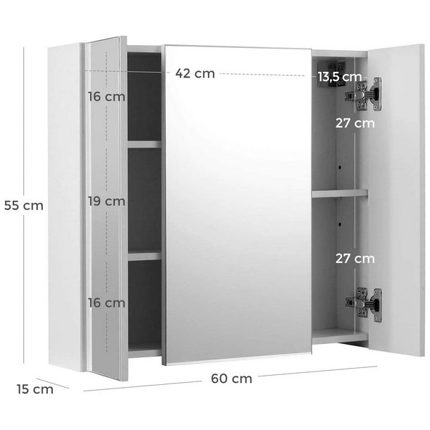 Spejlskab - v�gh�ngt skab med spejld�r - hvid 55 x 60 x 15 cm