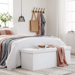Entreb�nk - skammel med kiste 110 x 38 x 38 - hvid kunstl�der