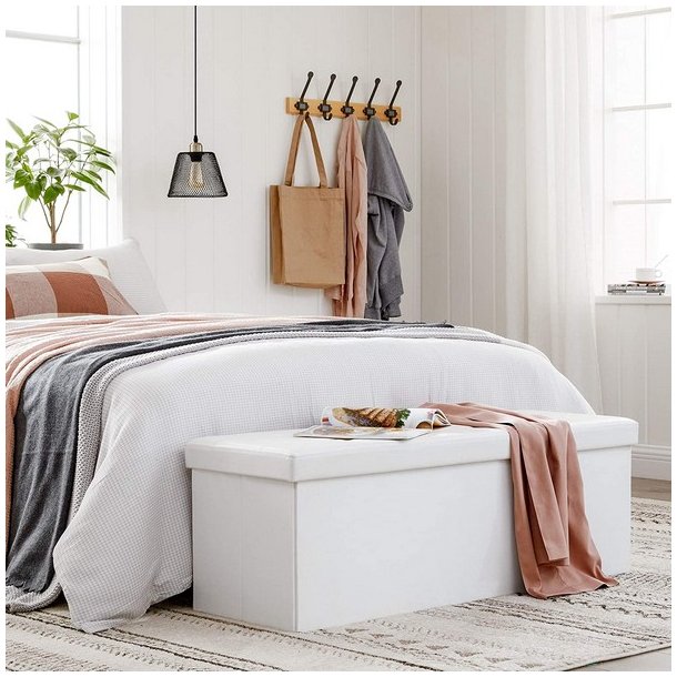 Entreb�nk - skammel med kiste 110 x 38 x 38 - hvid kunstl�der