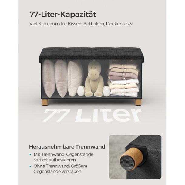 B�nk med kiste - siddeb�nk med opbevaring 38 x 76 x 40 - sort