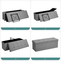 Entreb�nk - siddeb�nk med kiste 110 x 38 x 38 - lysegr� stof