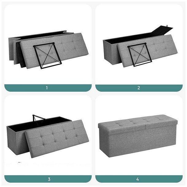 Entreb�nk - siddeb�nk med kiste 110 x 38 x 38 - lysegr� stof
