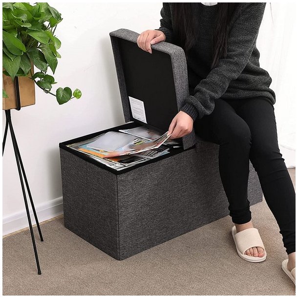 Entreb�nk - siddeb�nk med kiste 76 x 38 x 38 - m�rkegr� stof