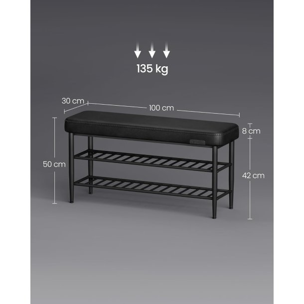 Skob�nk - siddeb�nk med skohylder - sort 30 x 100 x 50