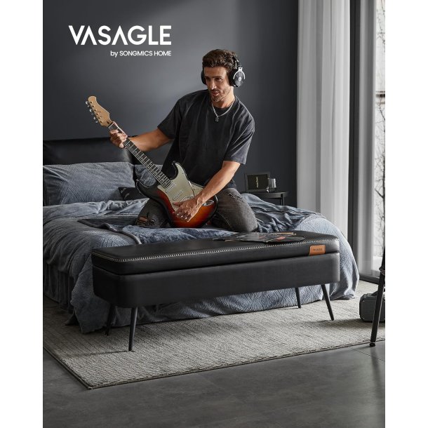 Opbevaringsb�nk - siddeb�nk - sort kunstl�der 40 x 120 x 45