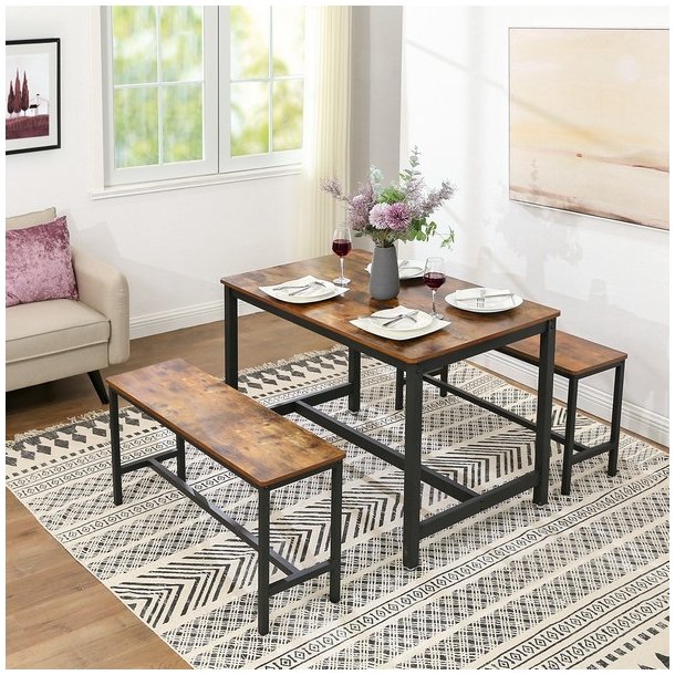 B�nke i industrielt design - 2 b�nke - rustik brun 108x32,5x50