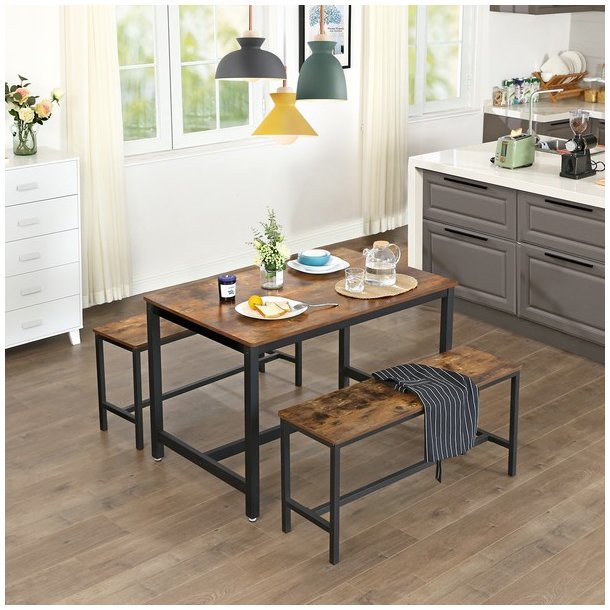 B�nke i industrielt design - 2 b�nke - rustik brun 108x32,5x50