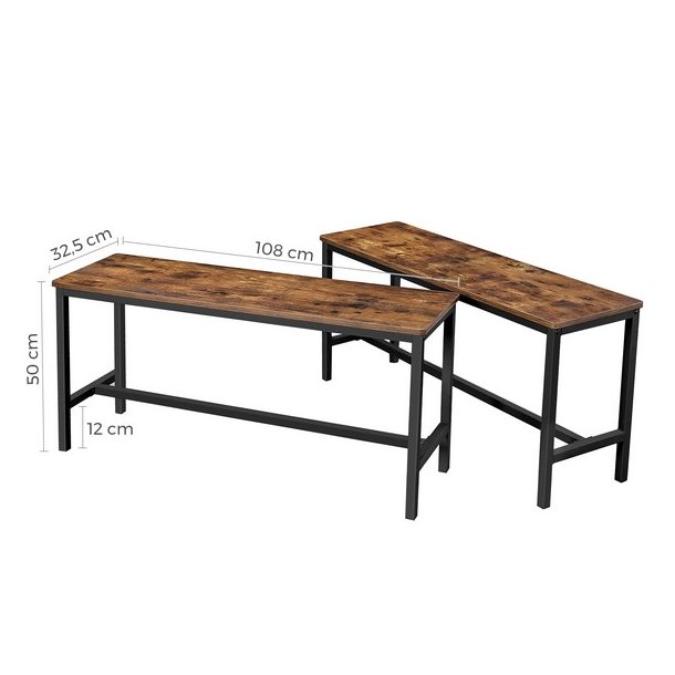 B�nke i industrielt design - 2 b�nke - rustik brun 108x32,5x50
