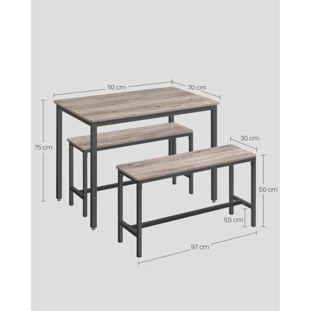 Spisebordss�t med spisebord og b�nke - b�nkes�t - gr� beige