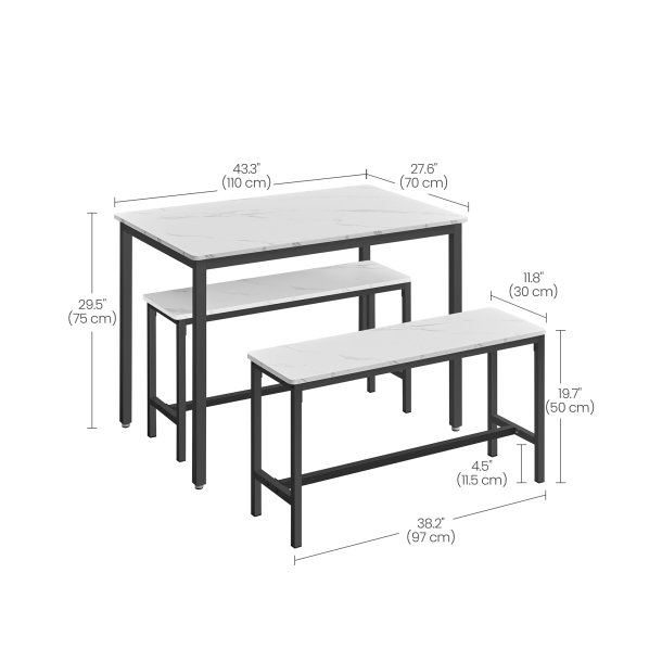 Spisebordss�t med spisebord og b�nke - b�nkes�t - marmor hvid