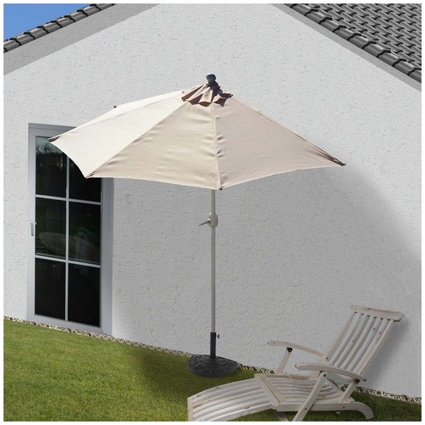 Halvrund parasol med fod - balkonparasol - creme 270 x 135 cm