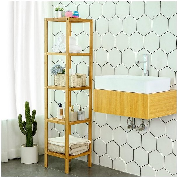 Badevrelsesreol med 5 hylder - bambus reol - 146 x 33 x 33