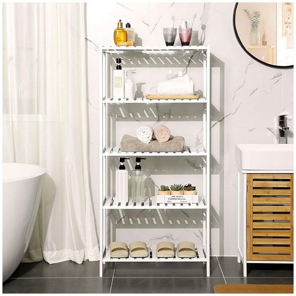 Badev�relsesreol med 5 hylder - bambus reol - 130 x 60 x 26