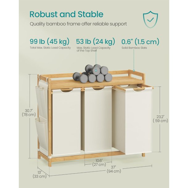 Vasket�jskurve med 3 rum - 3 vasket�jsposer - creme hvid