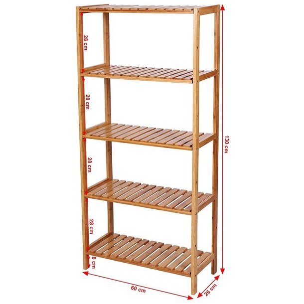 Badevrelsesreol med 5 hylder - bambus reol - 130 x 60 x 26