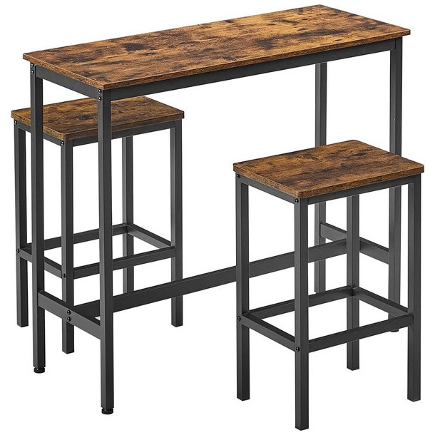 Barbord med 2 skamler - h�jbord med 2 barstole - rustik brun