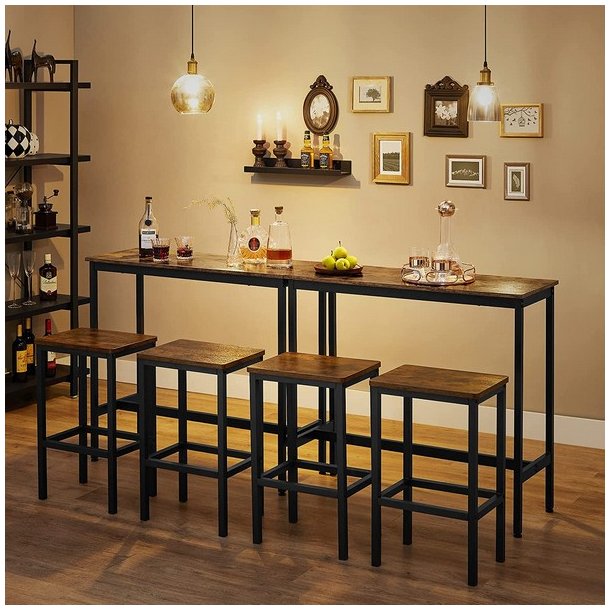 Barbord med 2 skamler - h�jbord med 2 barstole - rustik brun