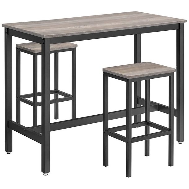 Barbord med 2 skamler - h�jbord med 2 barstole - gr� beige