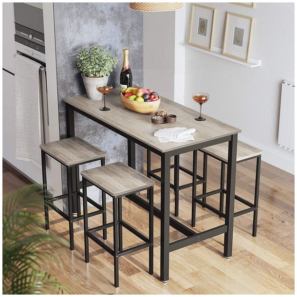 Barbord med 2 skamler - h�jbord med 2 barstole - gr� beige