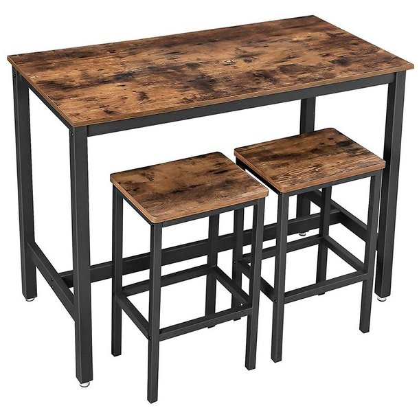 Barbord med 2 skamler - h�jbord med 2 barstole - rustik brun