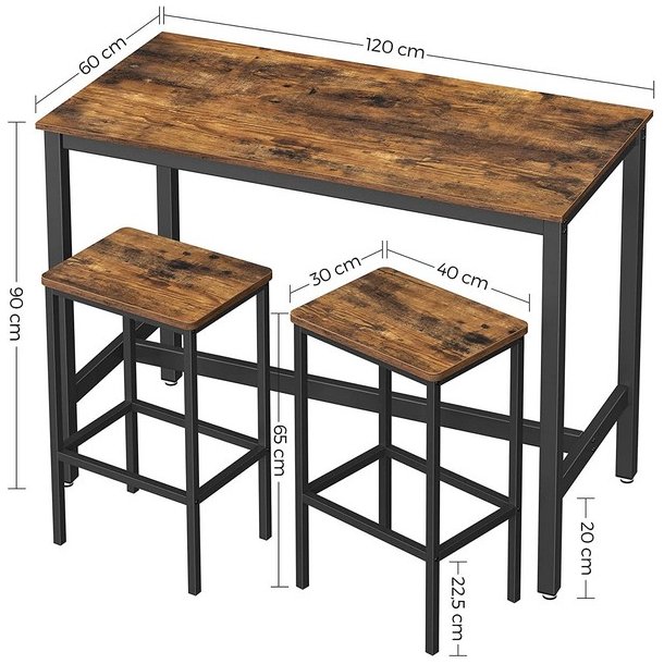 Barbord med 2 skamler - h�jbord med 2 barstole - rustik brun