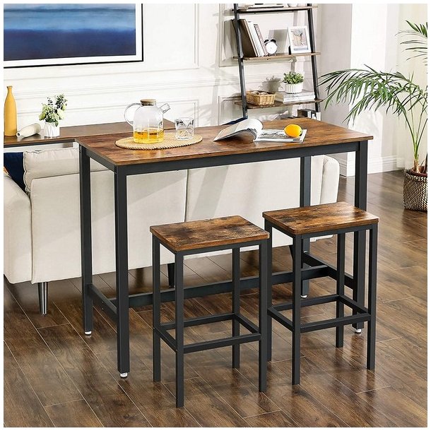 Barbord med 2 skamler - h�jbord med 2 barstole - rustik brun