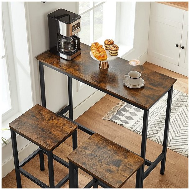 Barbord med 2 skamler - h�jbord med 2 barstole - rustik brun