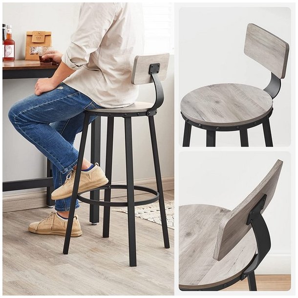 Barstol i industrielt design - st med 2 barstole - gr beige