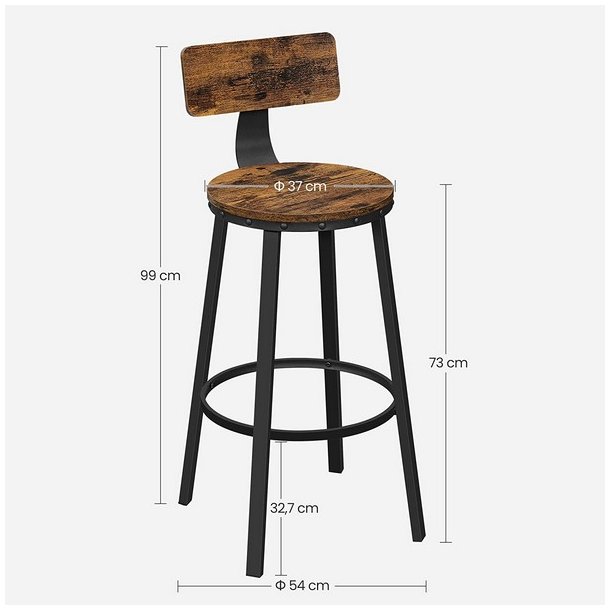 Barstol i industrielt design - st med 2 barstole - rustik brun
