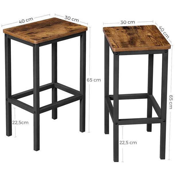 Barstol i industrielt design - st med 2 barstole - rustik brun