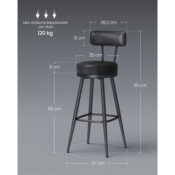 Barstol med kunstlder - st med 2 - sdehjde 76 cm - sort