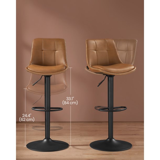 Barstole s�t af 2 - h�je stole med rygl�n og fodst�tte - brun