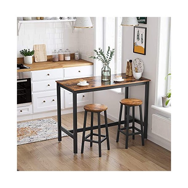 Barstol - 4 barstole med rundt sde og metalben - rustik brun