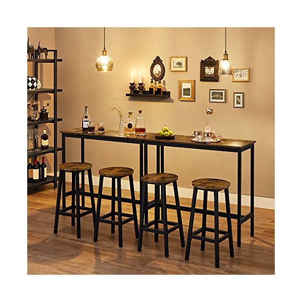 Barstol - 4 barstole med rundt sde og metalben - rustik brun