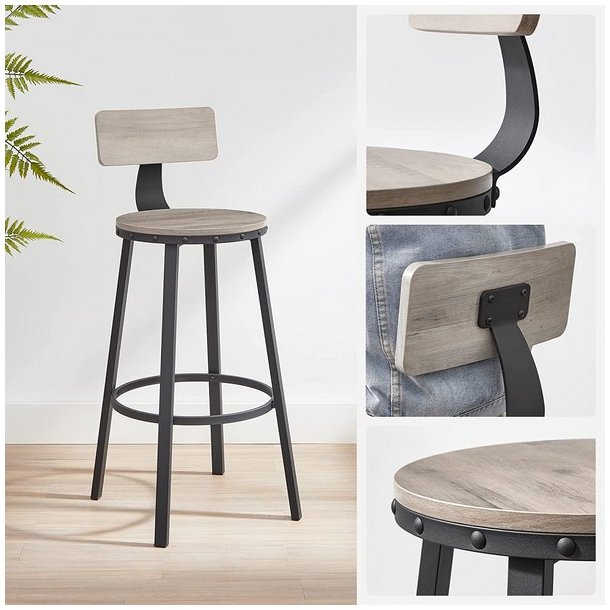 Barstol i industrielt design - st med 2 barstole - gr beige