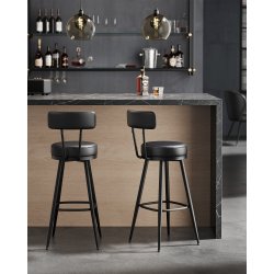 Barstol med kunstlder - st med 2 - sdehjde 76 cm - sort