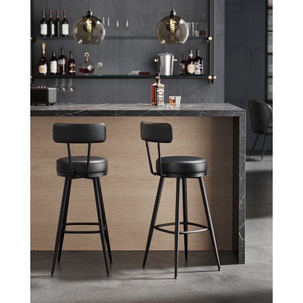 Barstol med kunstlder - st med 2 - sdehjde 76 cm - sort