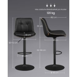 Barstole st af 2 - hje stole med rygln og fodsttte - sort
